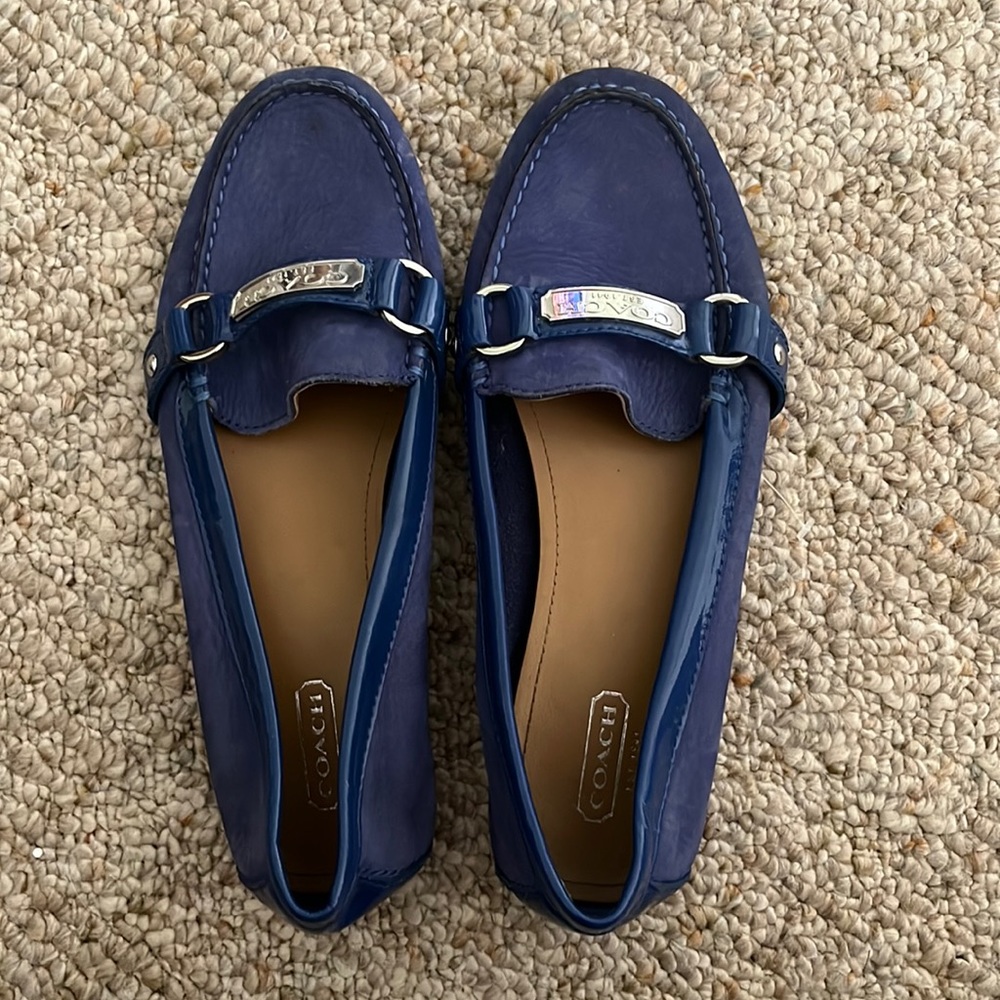 Women’s Coach blue suede/leather flats. Size 8.5. Used.